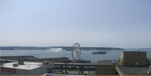 Seattle Waterfront Webcam Fleet Week Fire Boat and Ferry 07 31 2018