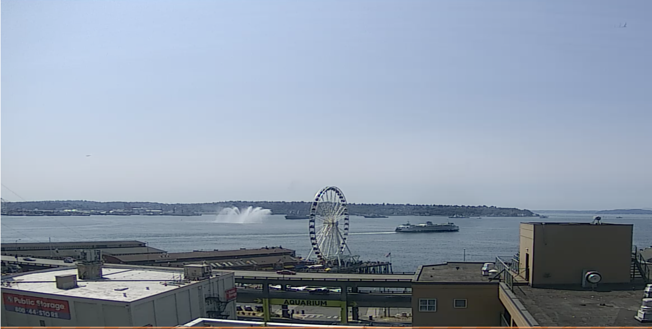 Seattle Waterfront Webcam Fleet Week Fire Boat and Ferry 07 31 2018