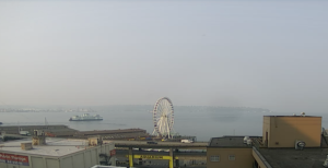 Seattle Waterfront Webcam SSW Hazy Day on Elliott Bay 08 14 2018