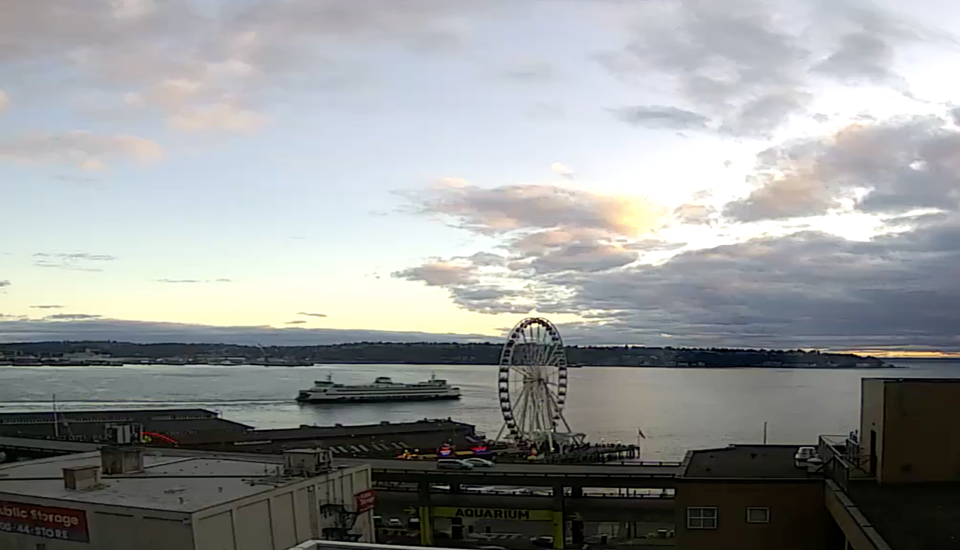 Seattle Waterfront Webcam SWW Ferry and Clearing Skies 08 02 2018