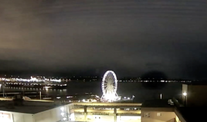 Seattle Waterfront Webcam SWW Huge Container Ship Under Cover of Darkness 08 02 2018
