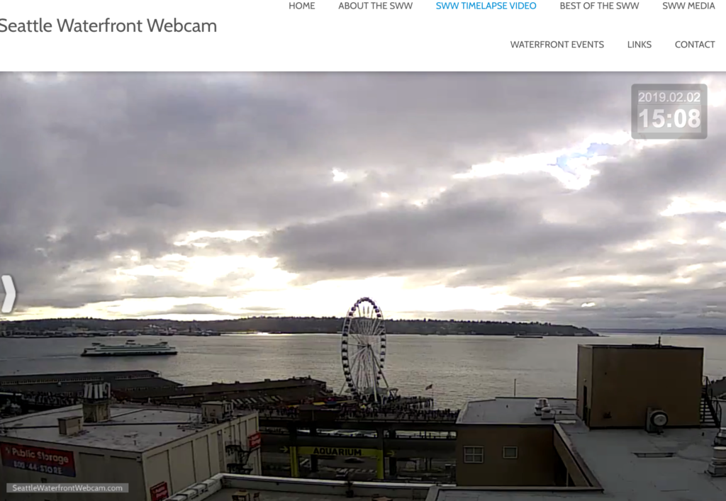 Seattle Waterfront Webcam People on Viaduct and Ferry 02 02 2019